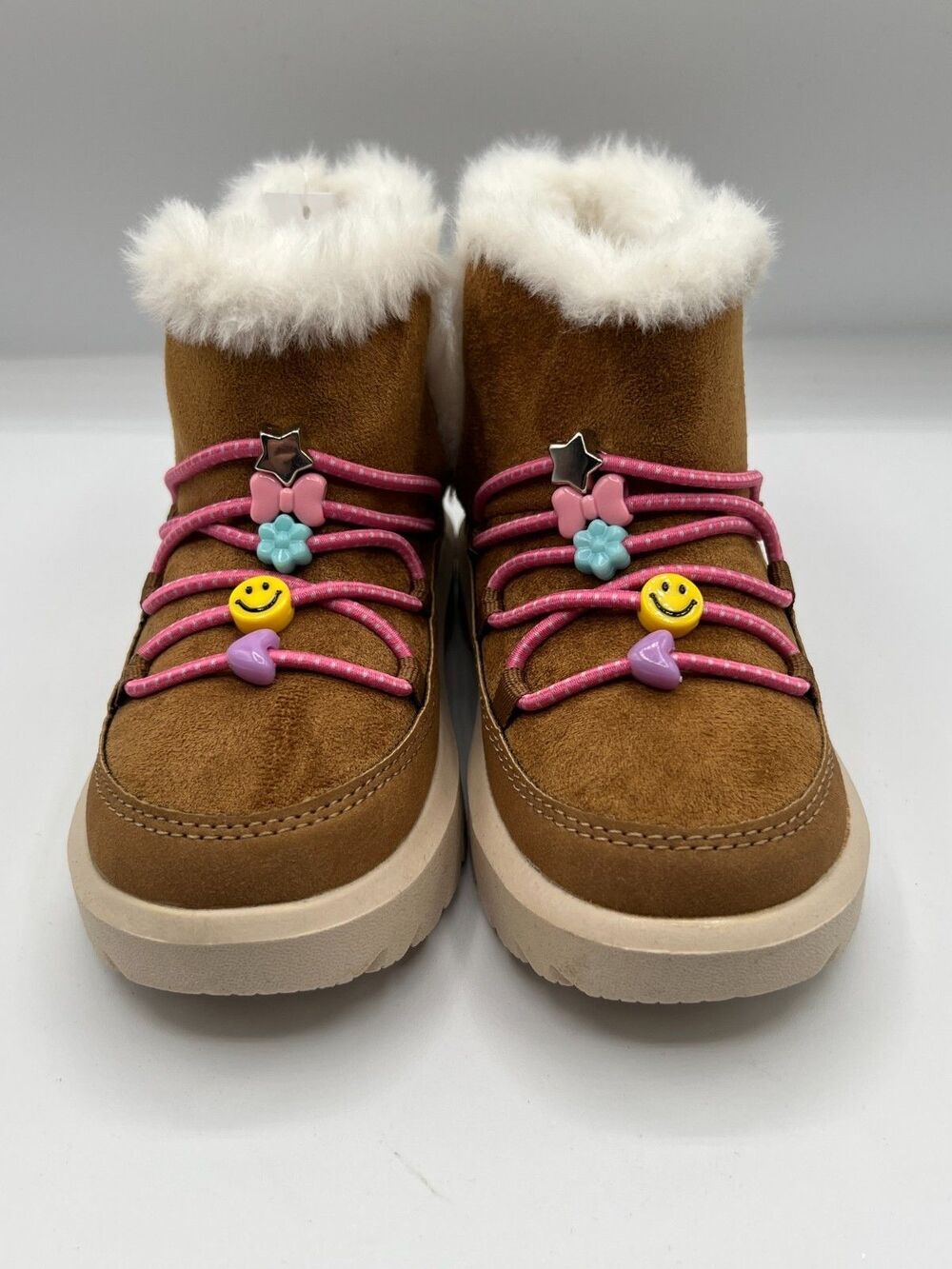 Carter’s Girls Charmaine Faux Fur Boots Brown Pink Charms Size 9M NWT